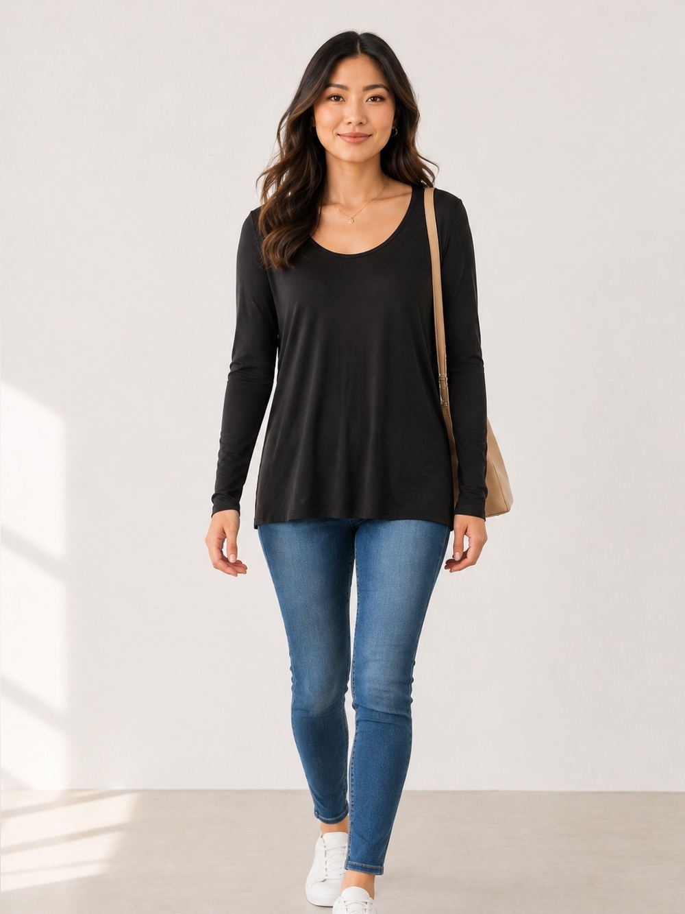 White House Black Market Black Long Sleeve Tunic Tee M